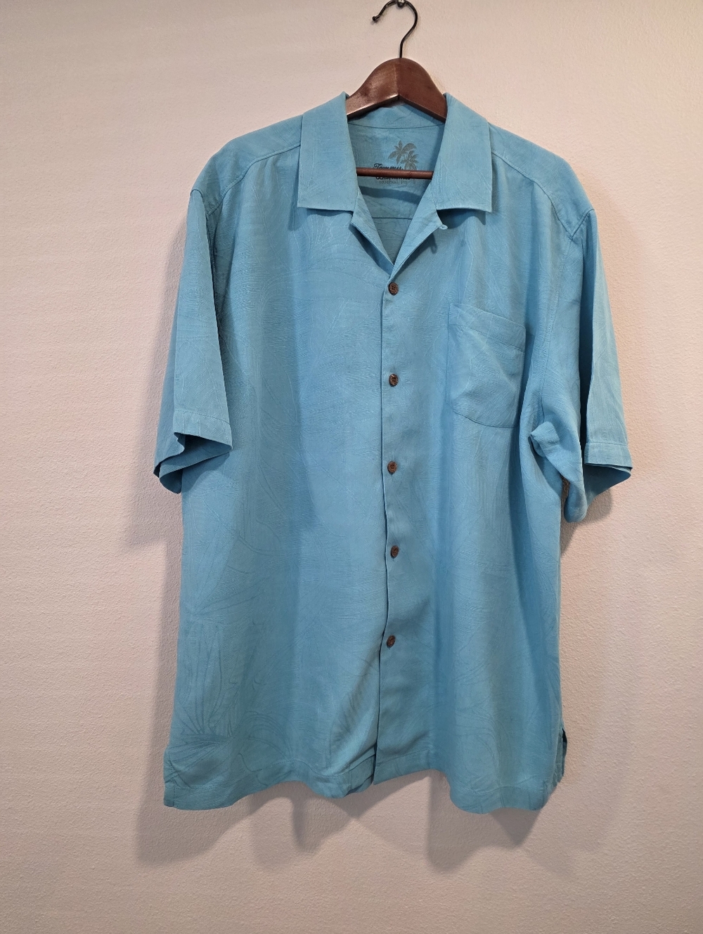 Tommy Bahama Aqua Blue Palm Fronds Silk Button Down Shirt